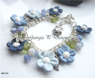Polymer clay blue flower charm bracelet
