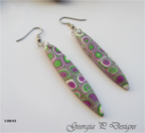 Polymer Clay, Orchid, white and green spike drop earrings