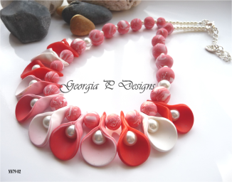 Polymer clay red & white necklace