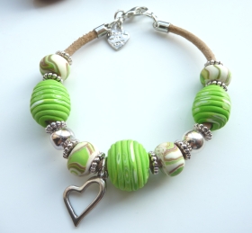 'Lime Zest' Polymer Clay bracelet on leather cord