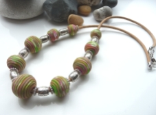 'Sherbet Twist' Polymer clay beaded necklace on leather cord
