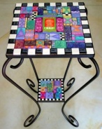 Polymer clay covered table by Laurie Mika