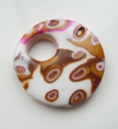 Polymer Clay faux Mokume Gane beads, Gold, white and pink donut pendant Georgia P Designs