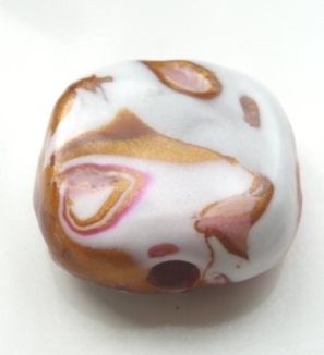 Polymer Clay faux Mokume Gane beads, Gold, white and pink single bead Georgia P Designs