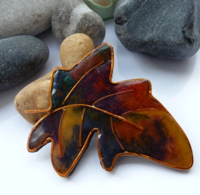 Polymer Clay & Wire Autumn Leaf with copper wire and acrylic paint