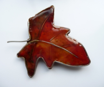 Polymer Clear Autumn Leaf with silver wire and acrylic paint
