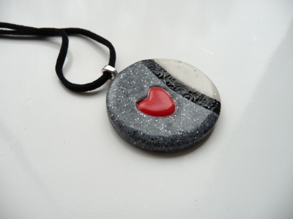 Polymer clay marble/granite effect valentine pendant