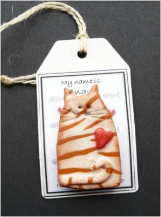 Polymer clay cat brooch -Angus